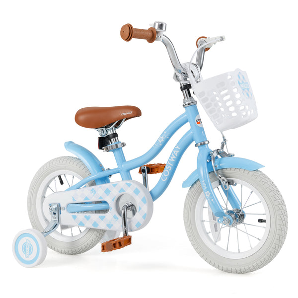 12-inch kids bike with adjustable handlebar and seat, perfect for children aged 3, shown at a 27-degree angle.
