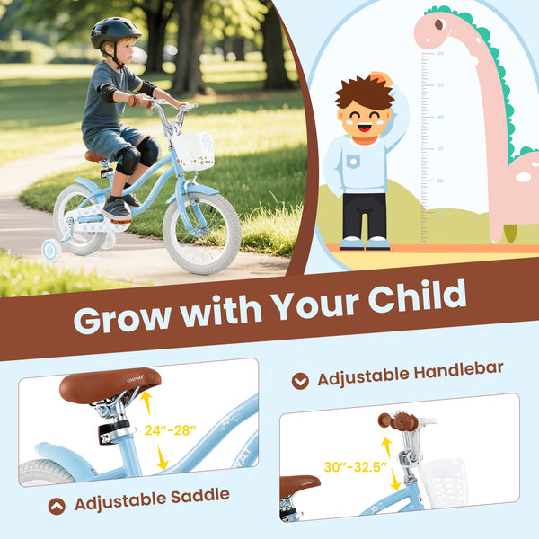 12-inch kids bike with adjustable handlebar and seat, perfect for toddlers aged 3, shown at a 30-degree angle.