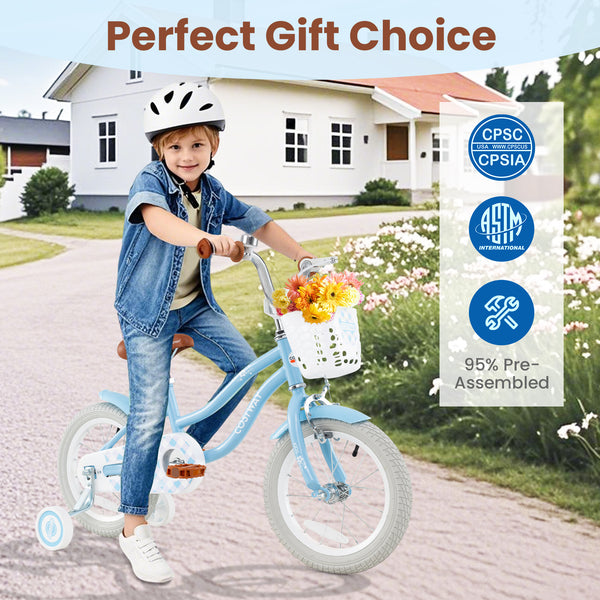 12-inch kids bike with adjustable handlebar and seat, perfect for children aged 3, shown at a 32-degree angle.