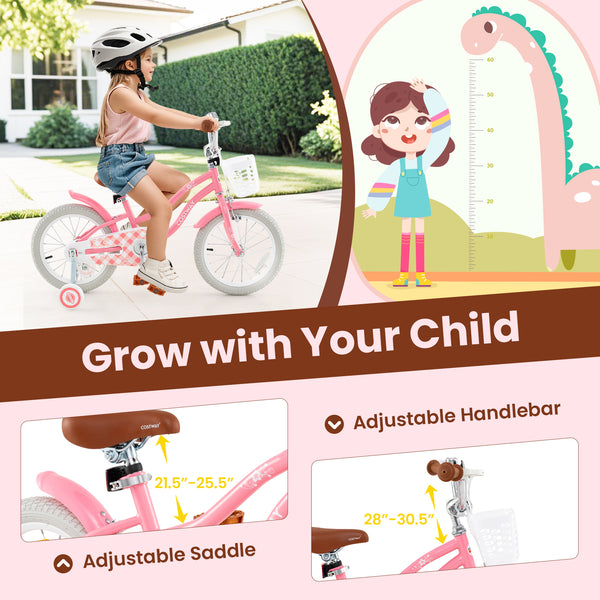 18 Inch Kids Bike with Training Wheels and Basket for Boys Girls 4-8 Years Old