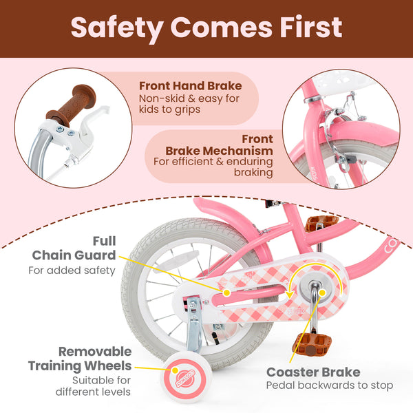 18 Inch Kids Bike with Training Wheels and Basket for Boys Girls 4-8 Years Old