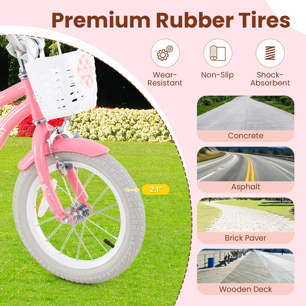 18 Inch Kids Bike with Training Wheels and Basket for Boys Girls 4-8 Years Old