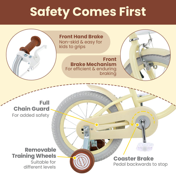 14-inch adjustable kids bike with training wheels for ages 3-8, viewed at a 22-degree angle.