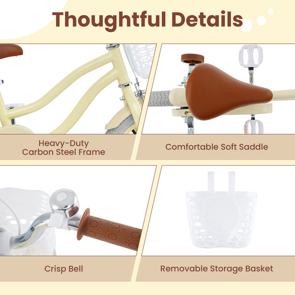 14-inch adjustable kids bike with training wheels for ages 3-8, viewed at a 24-degree angle.