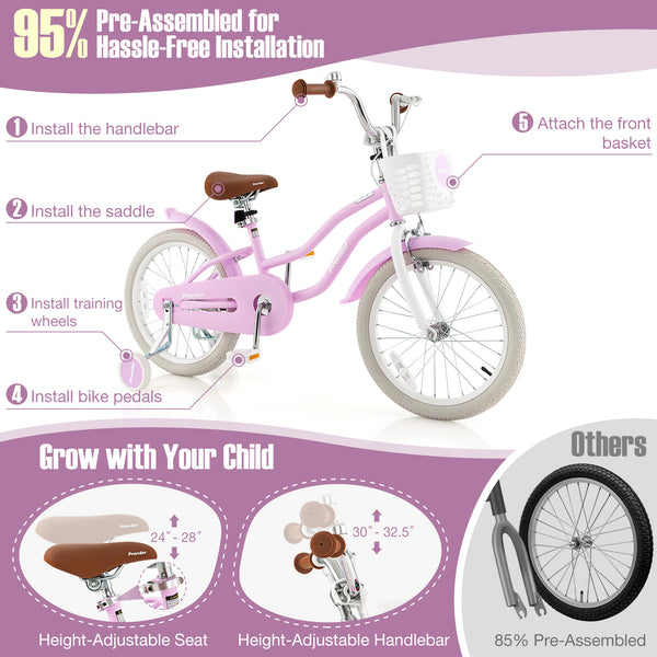 14 Inch Kid's Bike with Removable Training Wheels and Basket