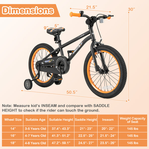 16-Inch Kids Bike Sport Bicycle for 4-7 Years Old with Adjustable Seat and Reflectors