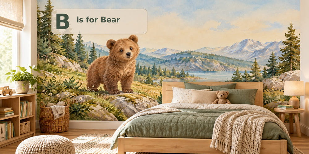 Watercolor B is for Bear Alphabet Wall Mural, image 1