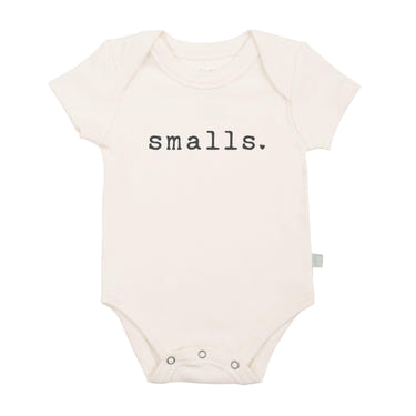 Graphic short sleeve bodysuit for babies in small size, featuring playful designs and soft fabric.