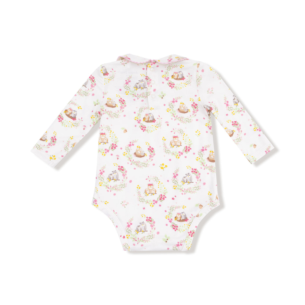 Floral Owl Families - Peter Pan Collar Bodysuit