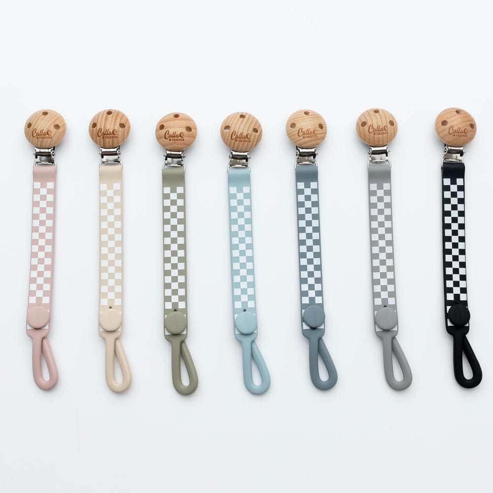 Nash Everything Clip in checkered design - stylish pacifier clip for babies.