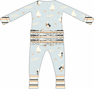 Max and Pippa | Boo Goose Halloween Ruffle Convertible Zippie Pajamas