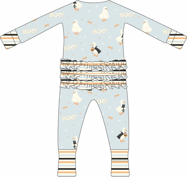 Max and Pippa | Boo Goose Halloween Ruffle Convertible Zippie Pajamas