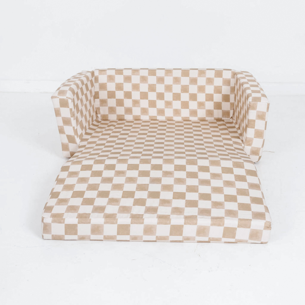 Checker Toffee Play Couch for babies, featuring a stylish design for safe and fun playtime.