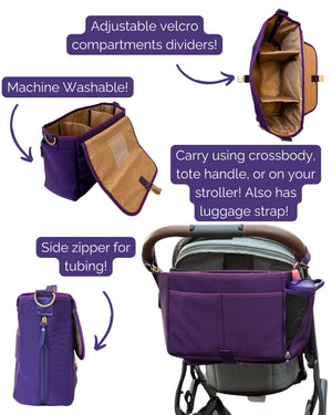 Sarah Wells Deluxe Stroller Caddy Organizer – Insulated, Machine-Washable with Crossbody Strap, Storage Pockets & Luggage Sleeve