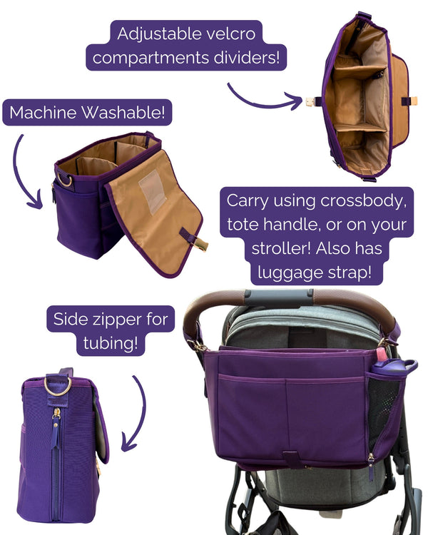 Sarah Wells Deluxe Stroller Caddy Organizer – Insulated, Machine-Washable with Crossbody Strap, Storage Pockets & Luggage Sleeve