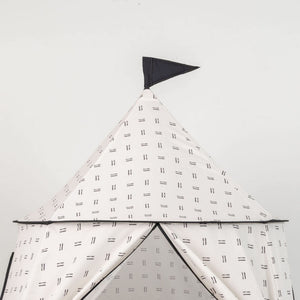 Mudcloth play tent for babies, featuring a stylish design and cozy space for imaginative play. Angle 3 view.