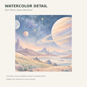 Watercolor Alien Planet Wall Mural, image 4
