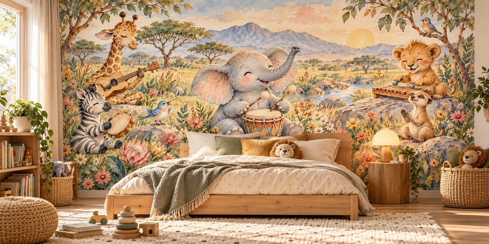 Watercolor Elephant Drum Wall Mural, image 1