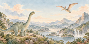Watercolor Mountain Dinosaur Wall Mural, image 3