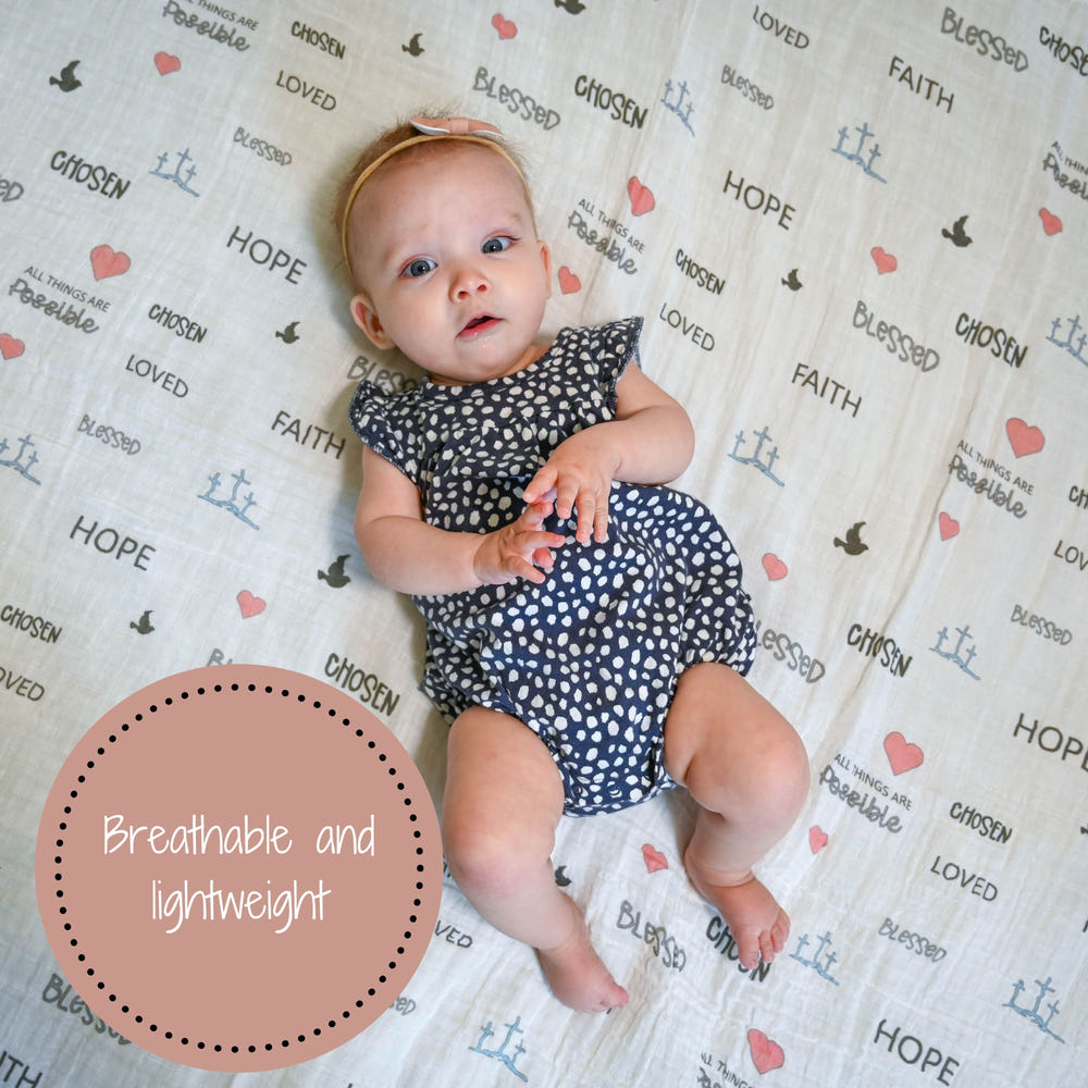 All Things Are Possible Baby Faith Swaddle Blanket in soft fabric, perfect for cozy and comforting swaddling.
