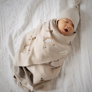 Luxury Cotton Deer Knit Swaddle Baby Blanket - MOOGCO Baby