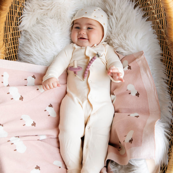 Sheep Knit Receiving Baby Blanket - MOOGCO Baby