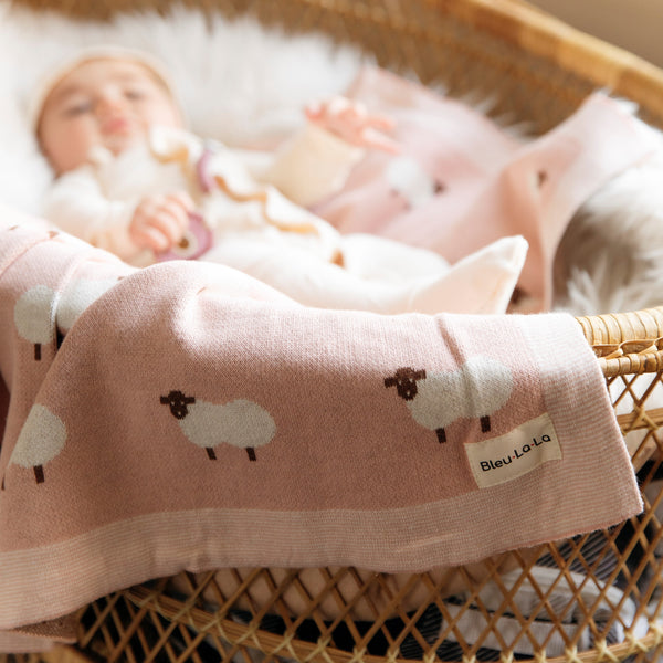 Sheep Knit Receiving Baby Blanket - MOOGCO Baby