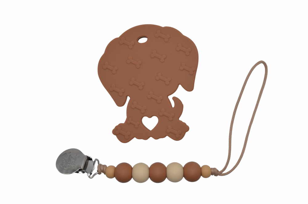 "Dog Teether Set for babies, featuring colorful, safe silicone toys for soothing gums and playful teething relief."