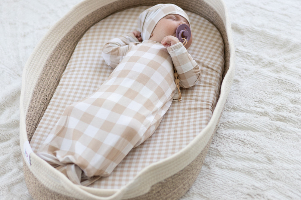 "Sunday Picnic Sand Knotted Gown Set for babies - soft, stylish, and perfect for cozy outings."