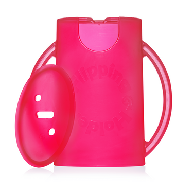 Flipping Holder DELUXE w/ LID in Pink for baby and toddler tableware, perfect for mealtime convenience.