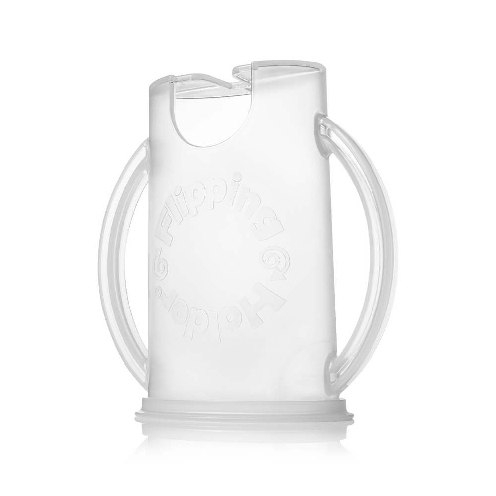 Flipping Holder DELUXE w/ LID in White for Baby & Toddler Tableware, perfect for mess-free feeding.