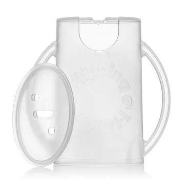 Flipping Holder DELUXE w/ LID in White for Baby & Toddler Tableware, perfect for mess-free feeding.