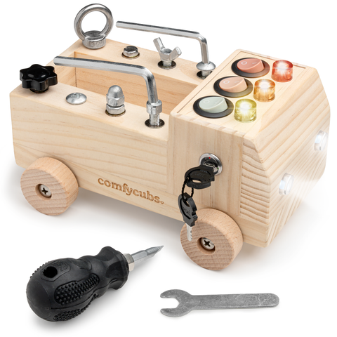 Comfy Cubs Busy Board Toy Truck Set 3+ Natural Wood