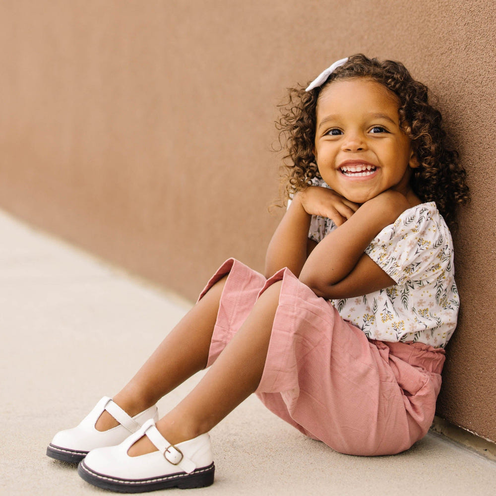 Lug Sole Mary Jane shoes for babies in snow color, featuring a stylish and comfortable design.