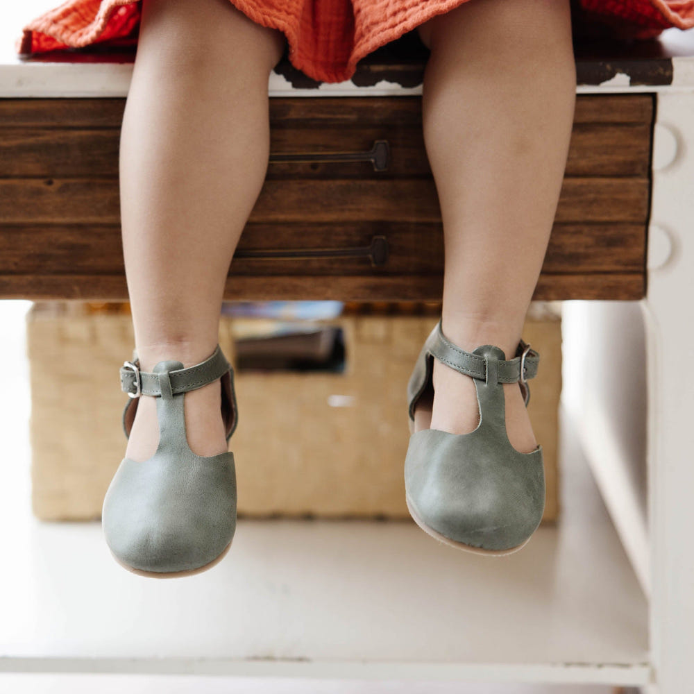 Sage Mary Jane Hard Sole baby shoes in a stylish design, perfect for little ones' first steps.