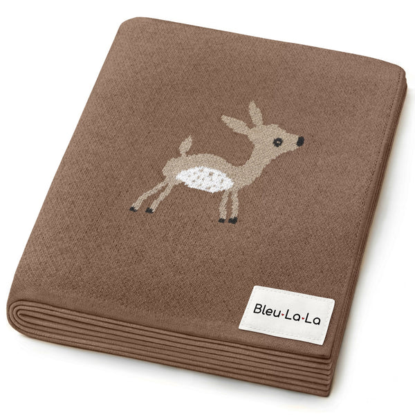 Luxury cotton deer knit swaddle baby blanket in soft, cozy design, perfect for keeping your baby warm and stylish.