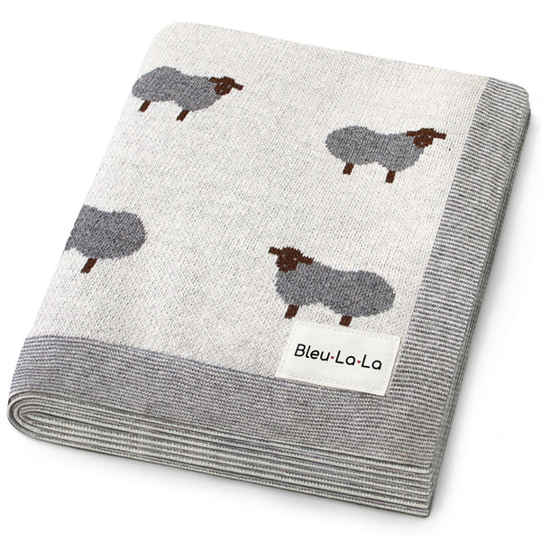 Sheep Knit Receiving Baby Blanket - MOOGCO Baby