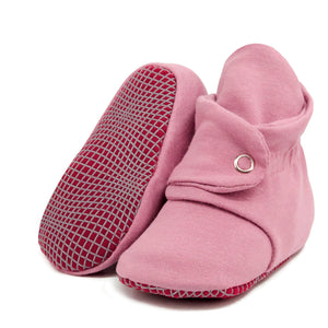 Organic Cotton Baby Booties, Non-Slip Sole, Cotton Newborn Booties Home Nursery Shoes, Rose