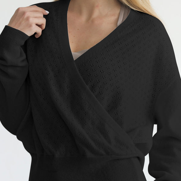 100% Cashmere Wrap Sweater - Bloom (Noir)