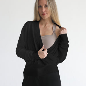 100% Cashmere Wrap Sweater - Bloom (Noir)