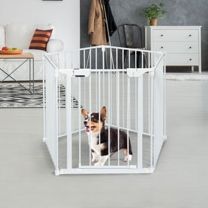 Adjustable 5-panel fireplace fence for babies and pets, 115 inches long, shown at angle 12.