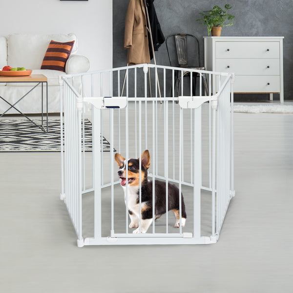 Adjustable 5-panel fireplace fence for babies and pets, 115 inches long, shown at angle 12.