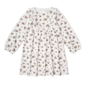 Organic Long Sleeve Ruffle -V- Dress - Winter Berry