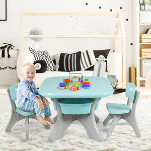 3-piece plastic children play table and chair set for indoor and outdoor use, viewed from angle 10.