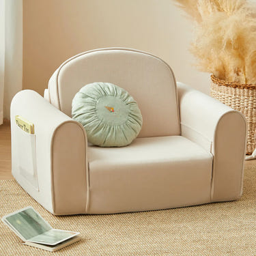 Tiny Land® GentleSnug Kid Chair in Beige White - Comfortable seating for kids, perfect for playtime and relaxation.