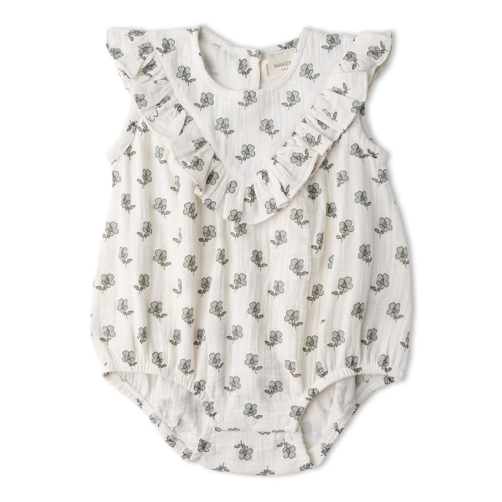 Organic Sleeveless Ruffle Bubble Romper - Poppy