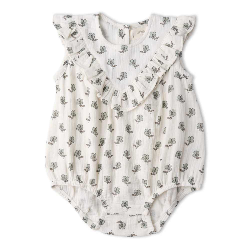Organic Sleeveless Ruffle Bubble Romper - Poppy