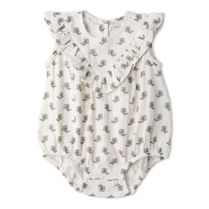 Organic Sleeveless Ruffle Bubble Romper - Poppy