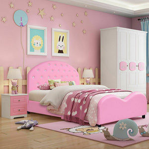 Twin size upholstered toddler bed with wood slat support for cozy and stylish sleep. Perfect for your child's bedroom.