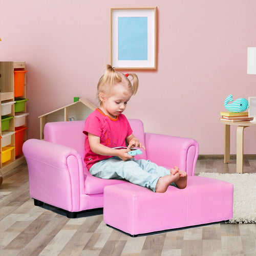 Black and white kids double sofa with ottoman, stylish and cozy play furniture for children's rooms.